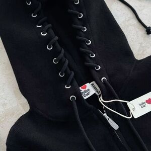 Black Lace-Up Hoodie